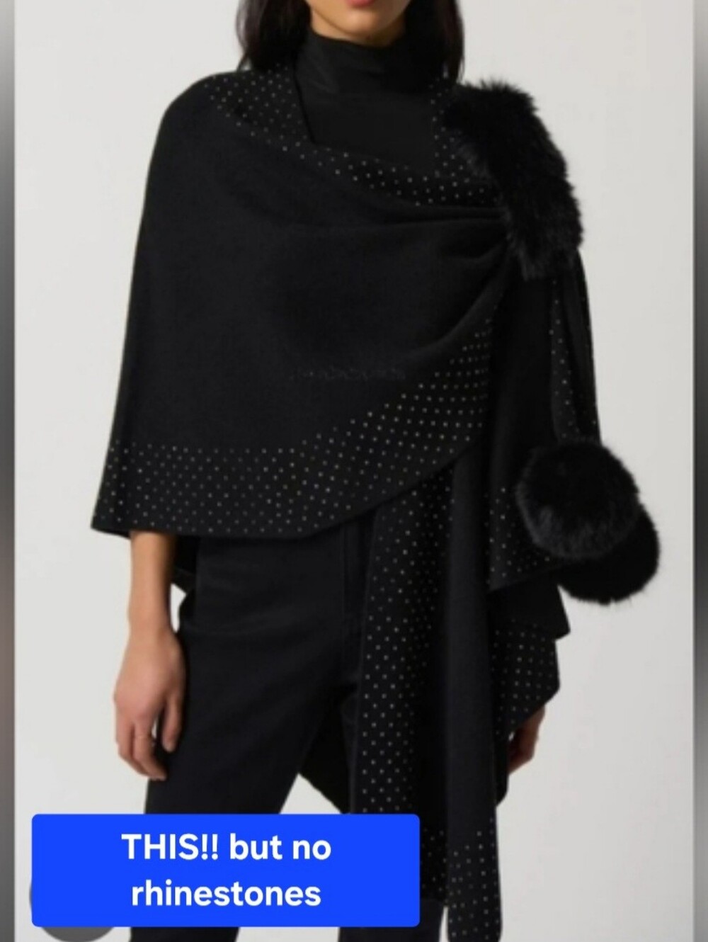 Joseph Ribkoff Wrap Black Faux Fur Pompom Cape OSFA NWOT